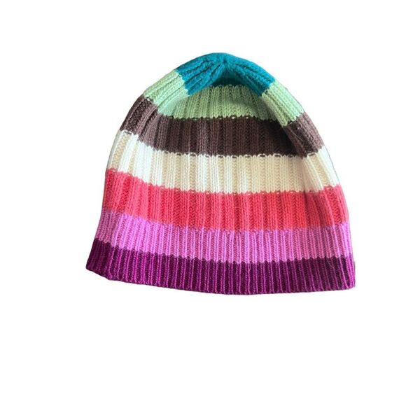 Coach Wool Rayon Rabbit Angora Cashmere Kids Beanie Hat Striped Girls One Size - Picture 3 of 5